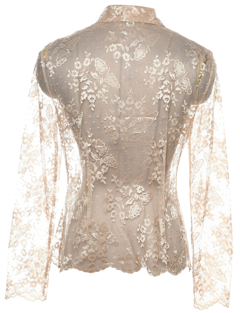 Off-White Metallic Sheer Lace Blouse - M