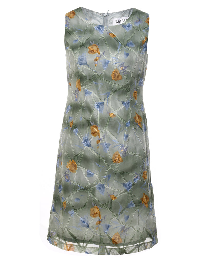 Olive Green Floral Print Dress - S