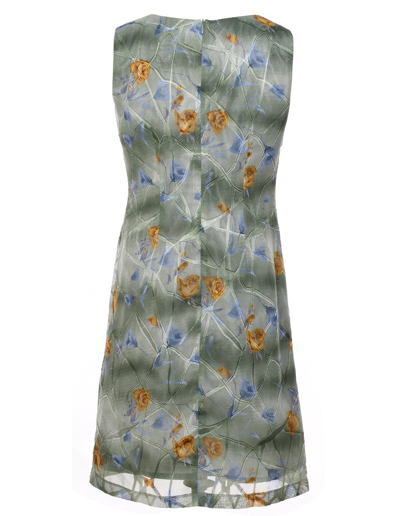 Olive Green Floral Print Dress - S