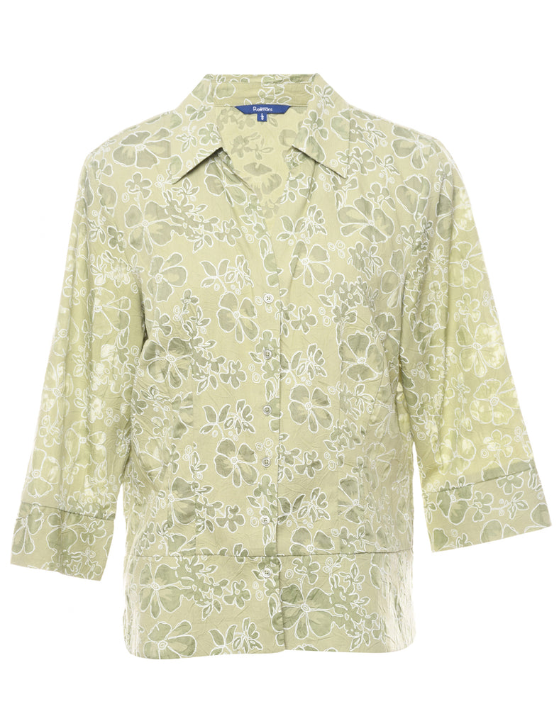 Olive Green Floral Shirt - L