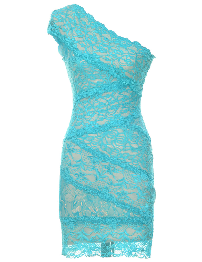 One Shouldered Lace Evening Dress - XS