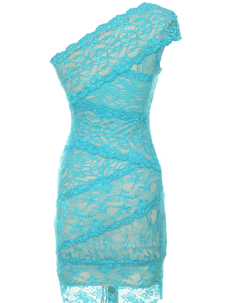 One Shouldered Lace Evening Dress - XS