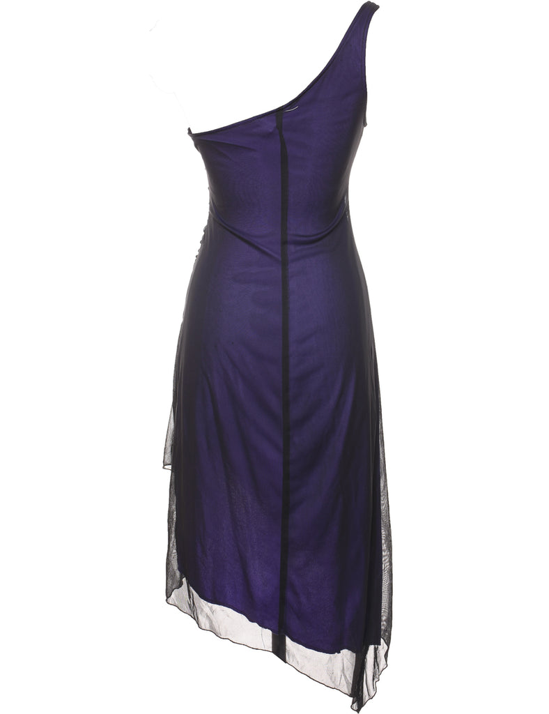 One Shouldered Purple & Black 1990s Evening Dress - XS