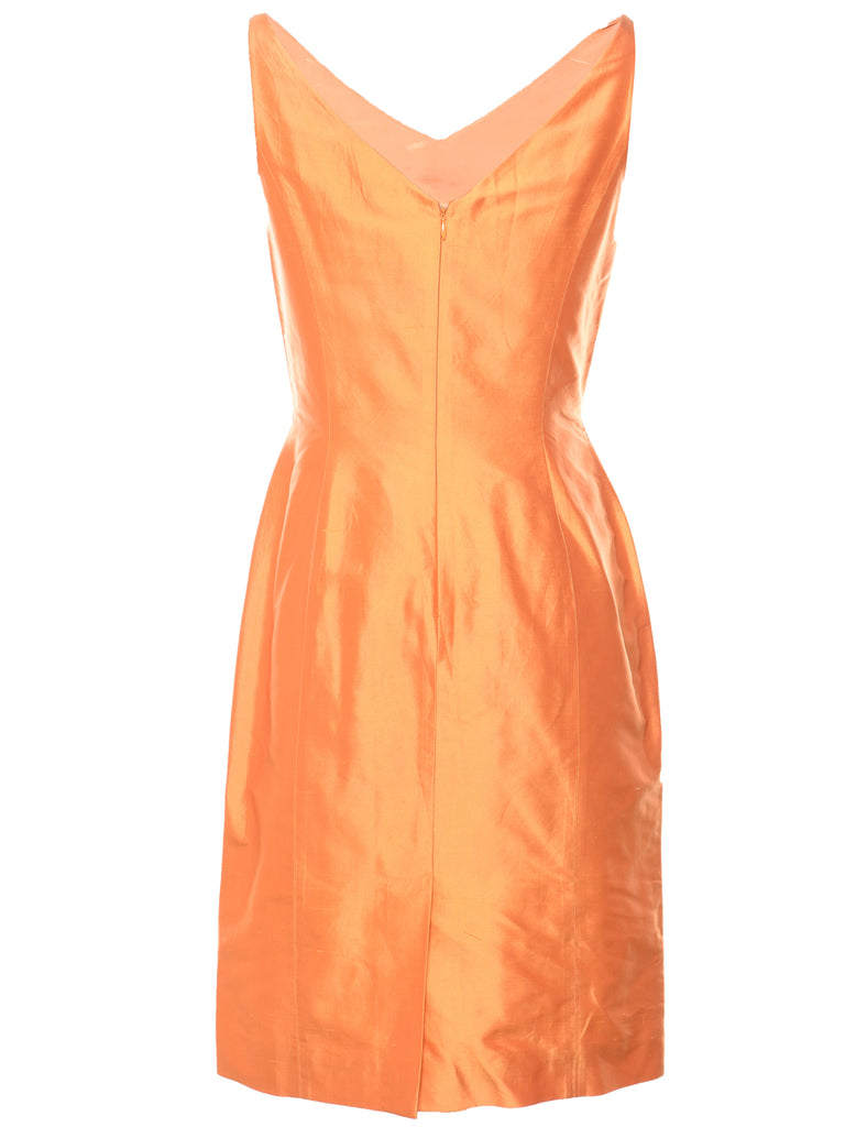 Orange Metallic Sleeveless Evening Dress - M