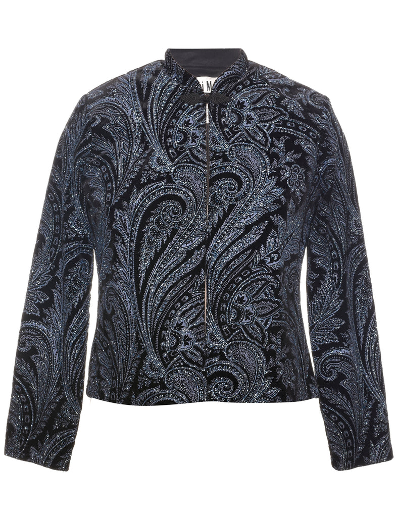 Paisley Pattern Black Sparkly Evening Jacket - M