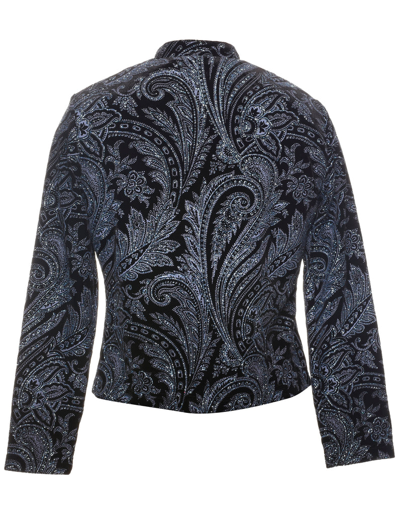 Paisley Pattern Black Sparkly Evening Jacket - M
