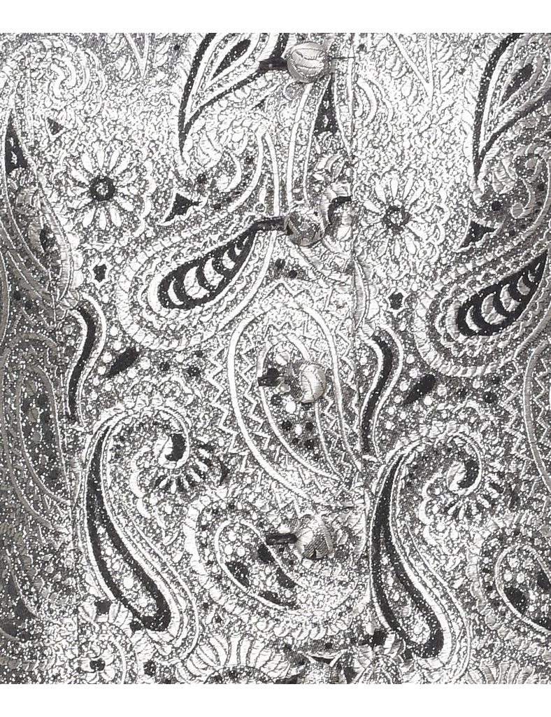 Paisley Pattern Silver & Black 1980s Evening Jacket - M