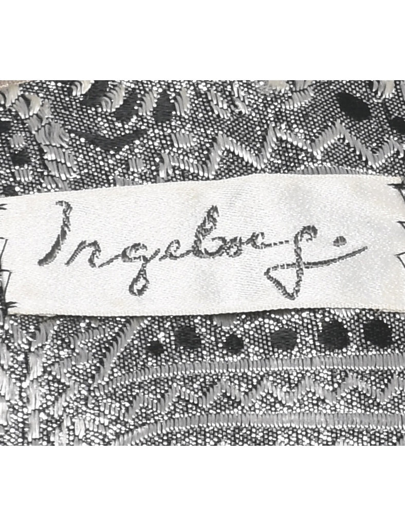 Paisley Pattern Silver & Black 1980s Evening Jacket - M