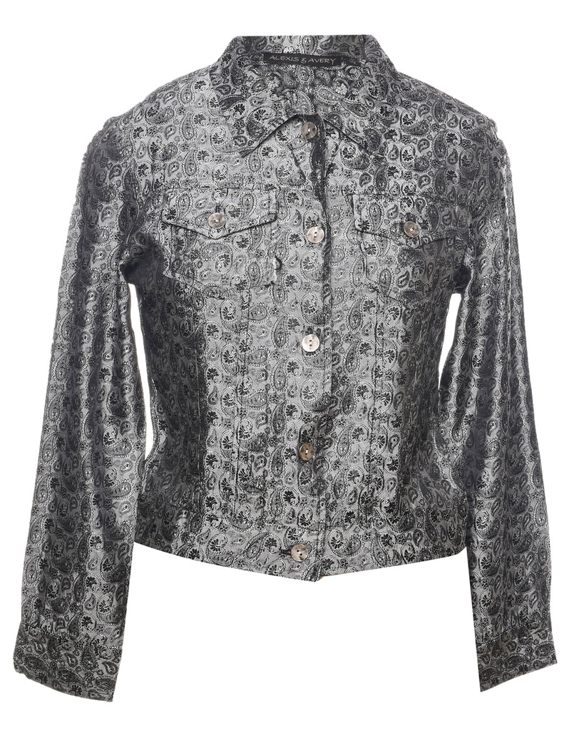 Paisley Pattern Silver Metallic Evening Jacket - M