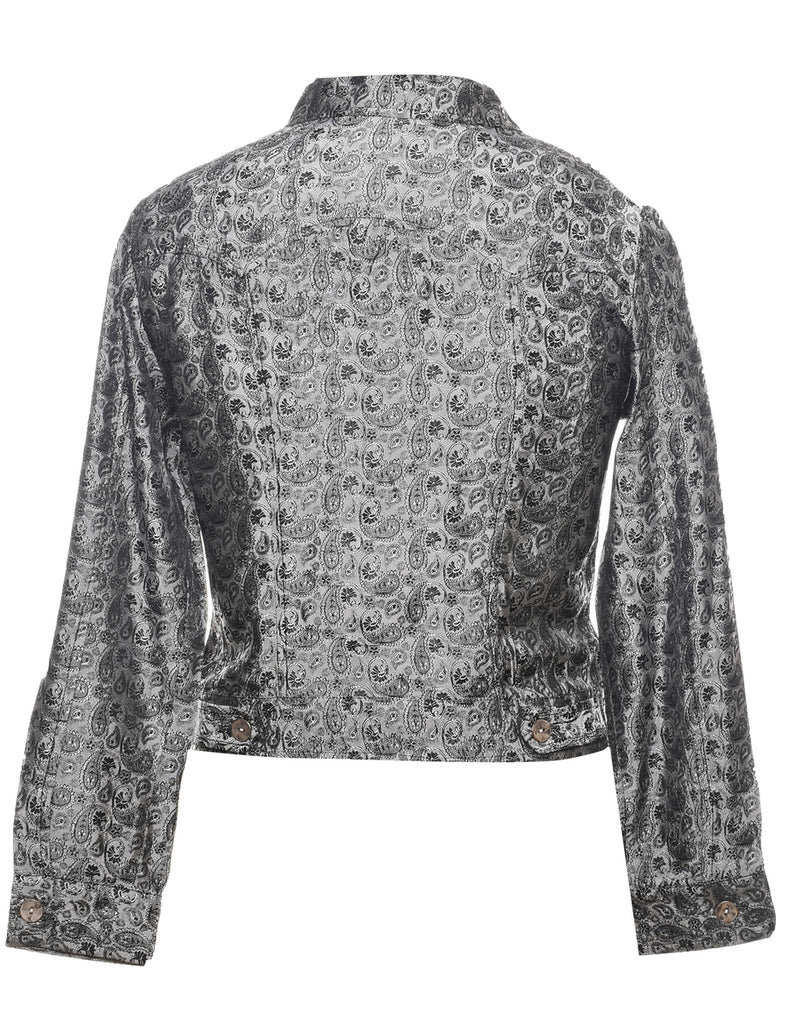 Paisley Pattern Silver Metallic Evening Jacket - M
