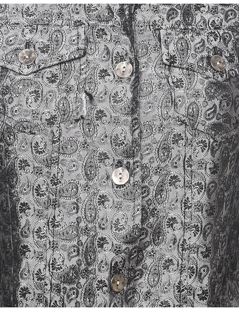 Paisley Pattern Silver Metallic Evening Jacket - M