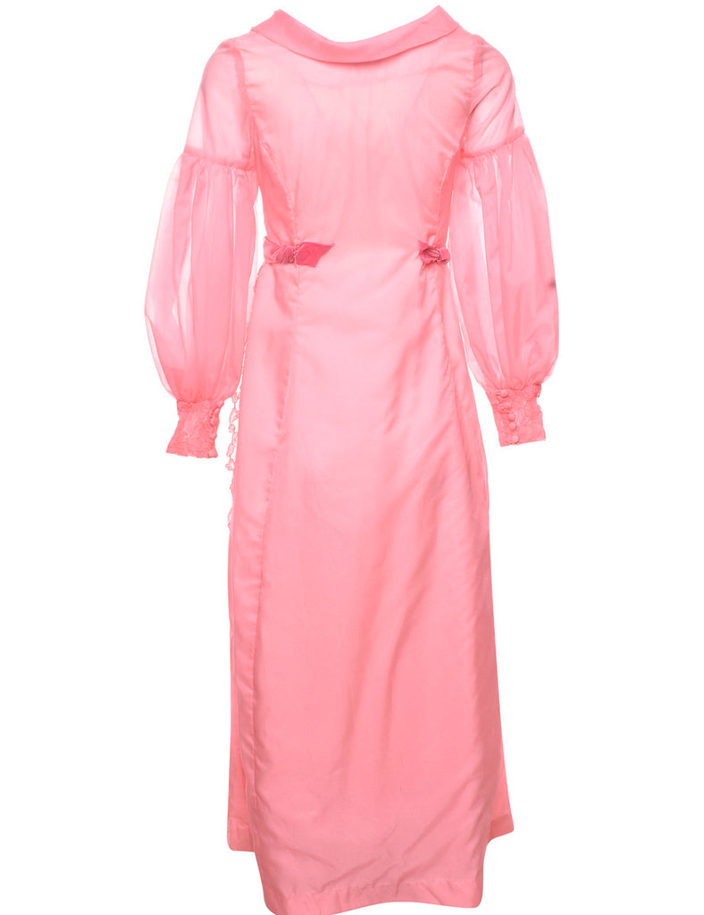 Pale Pink Lace & Sheer 1970s Evening Dress - XS