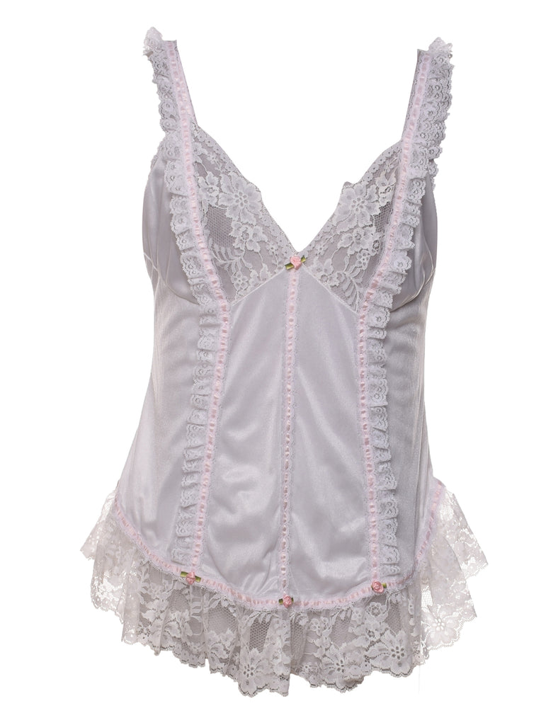 Pale Pink Lace Trim & Flower Detail Babydoll  - S