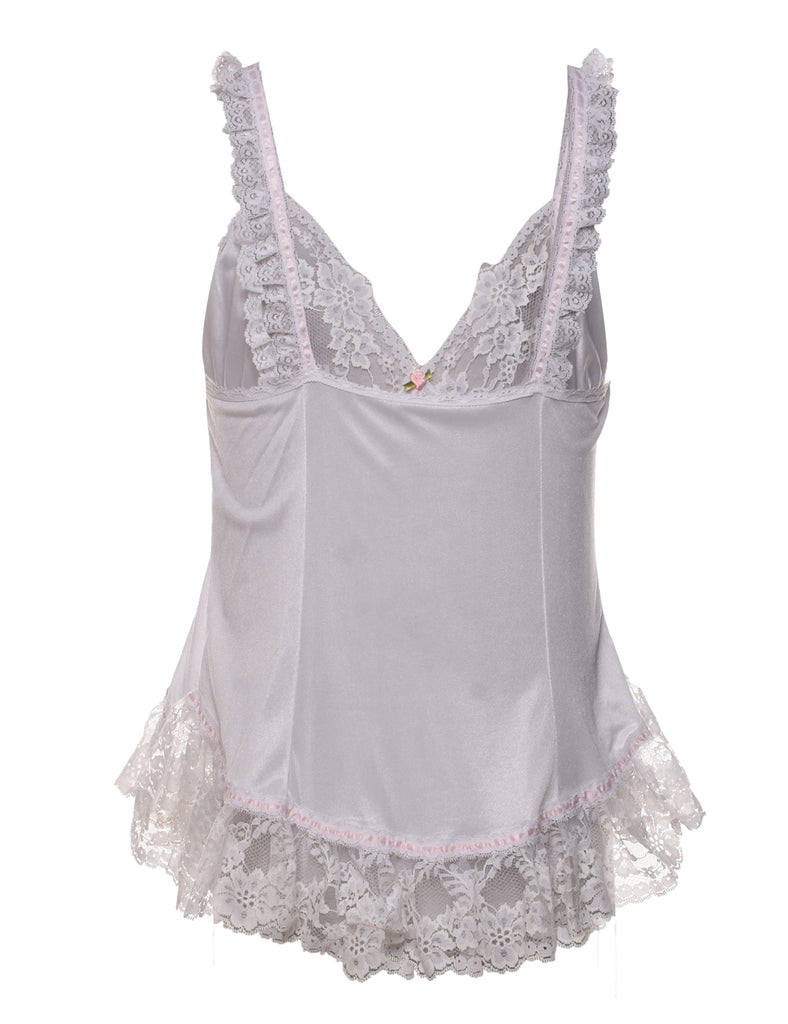 Pale Pink Lace Trim & Flower Detail Babydoll  - S