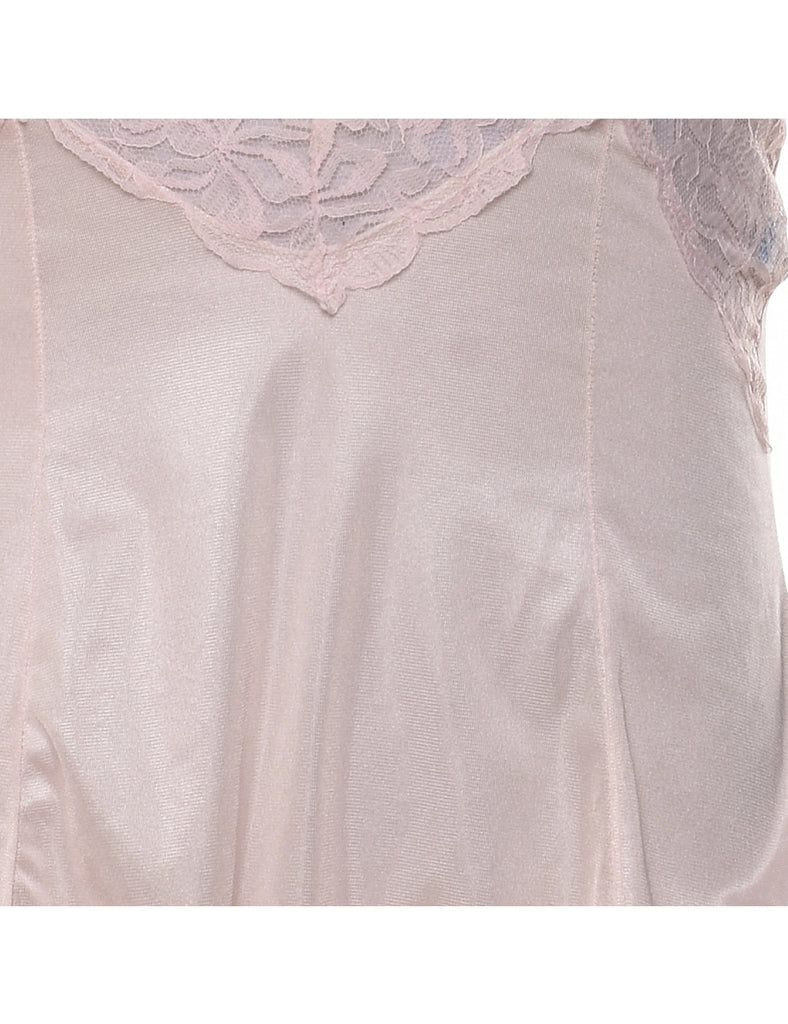 Pale Pink Lace Trim Silky Slip Top - M