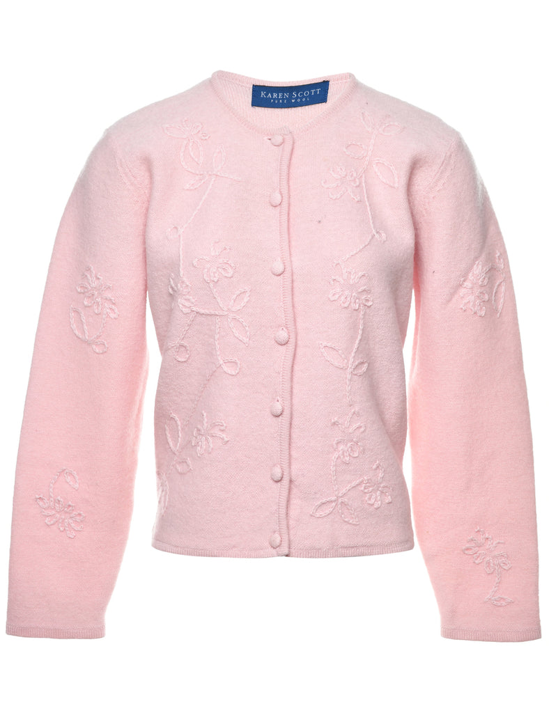 Pale Pink Wool Cardigan - L