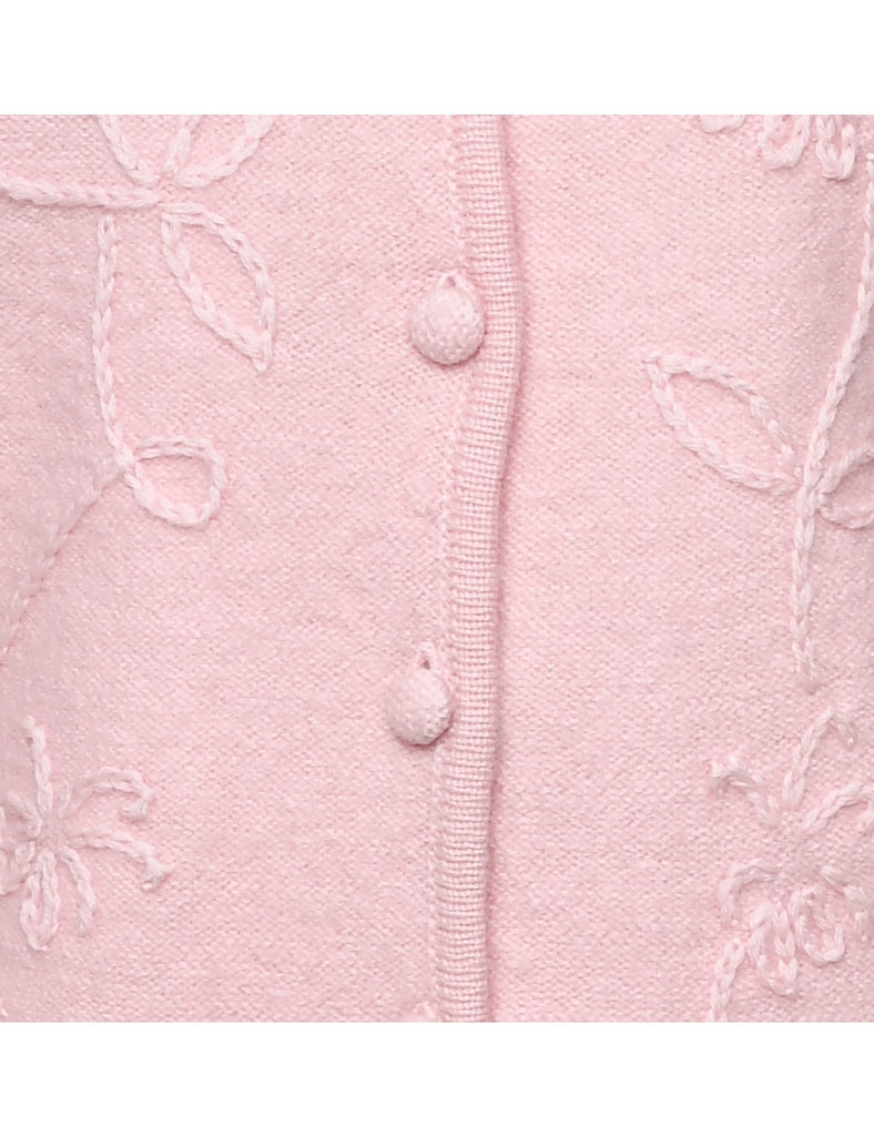 Pale Pink Wool Cardigan - L