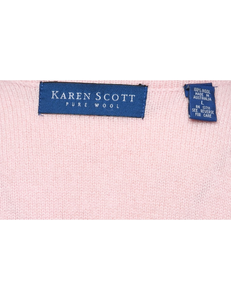Pale Pink Wool Cardigan - L