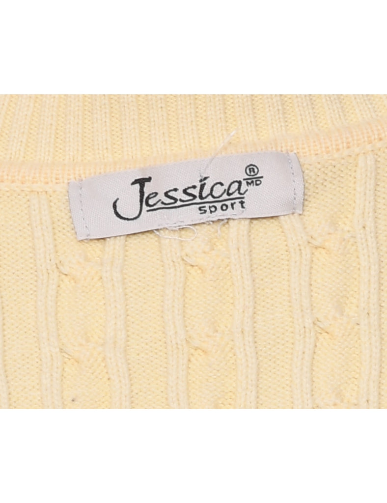 Pale Yellow Cable Knit Cardigan - M