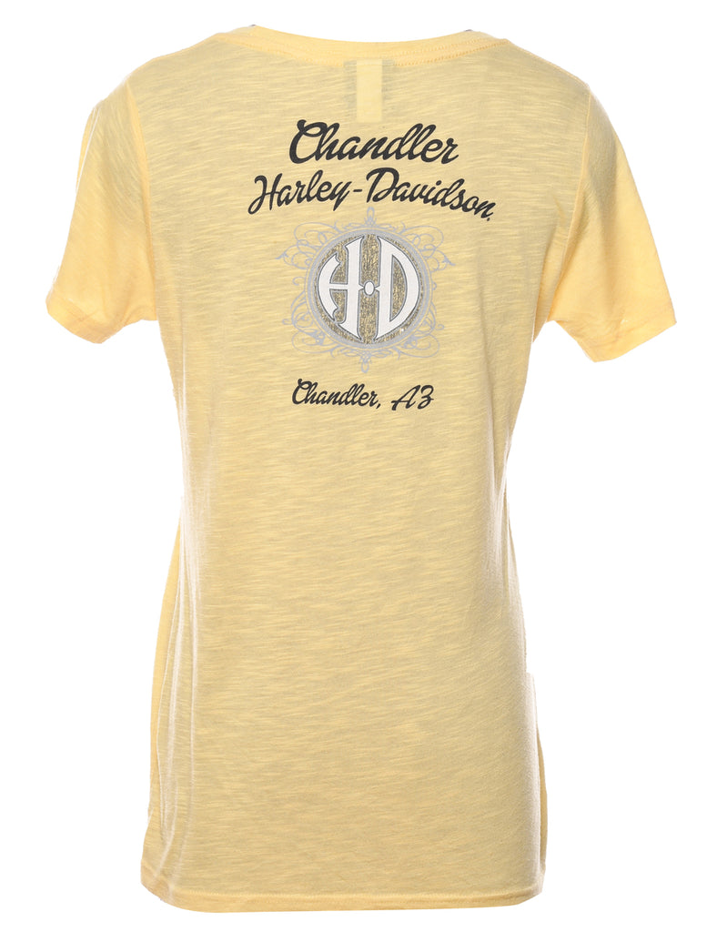 Pale Yellow Harley Davidson Y2K Printed T-shirt - M