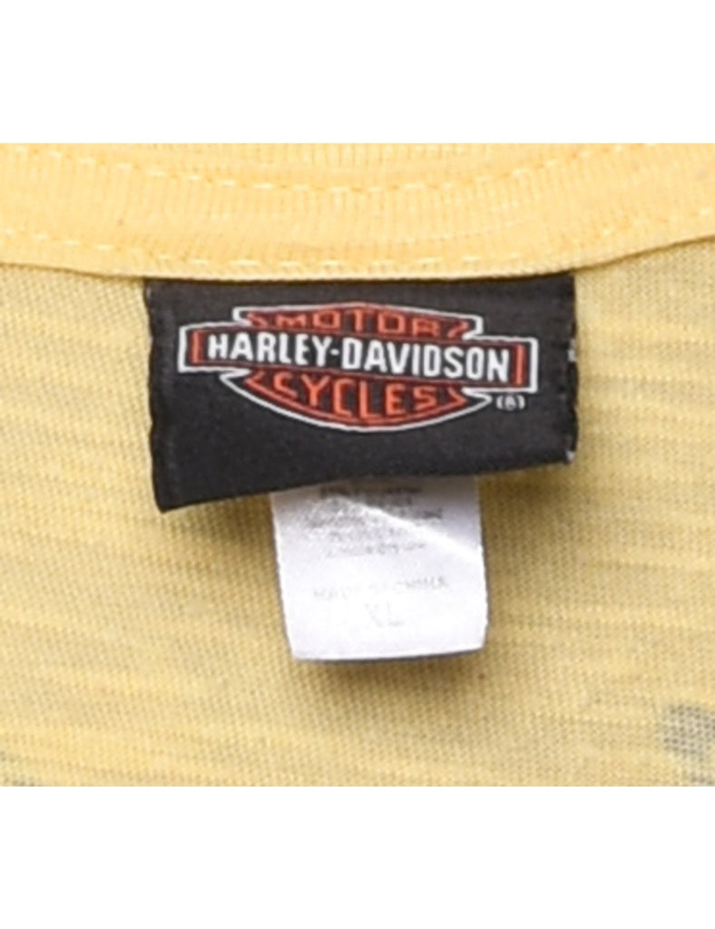 Pale Yellow Harley Davidson Y2K Printed T-shirt - M