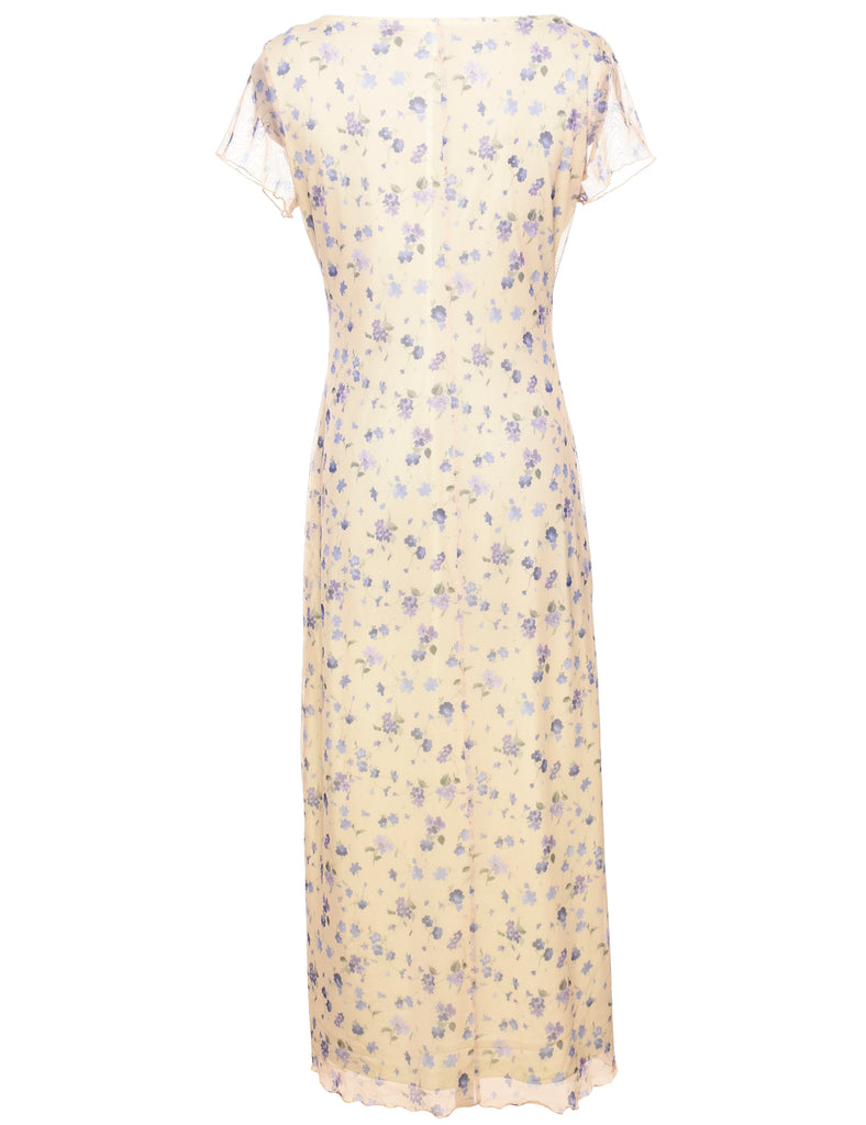 Pale Yellow & Lilac Floral Dress - L