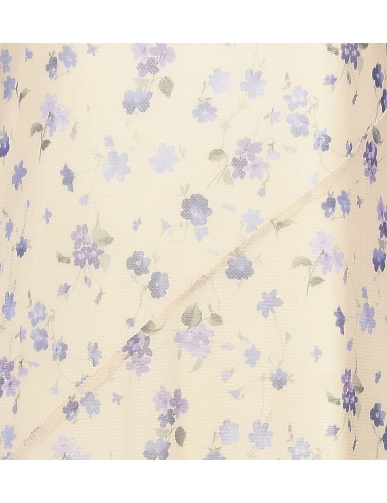 Pale Yellow & Lilac Floral Dress - L