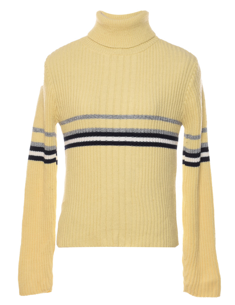 Pale Yellow Striped Turtleneck Jumper - M