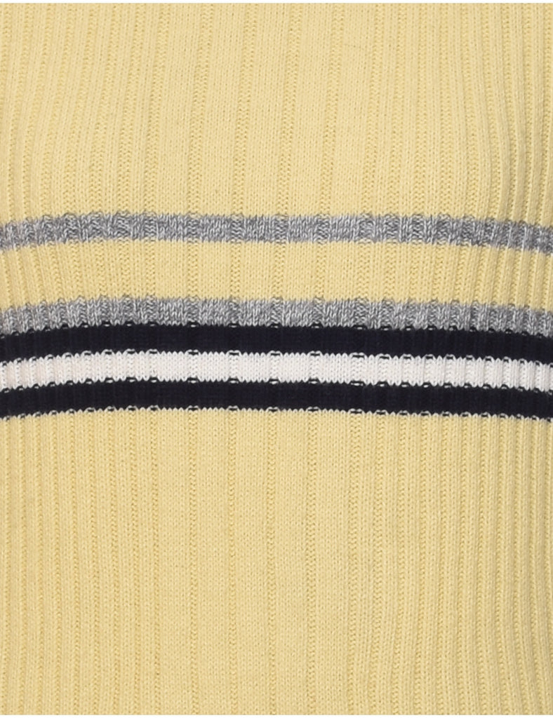 Pale Yellow Striped Turtleneck Jumper - M