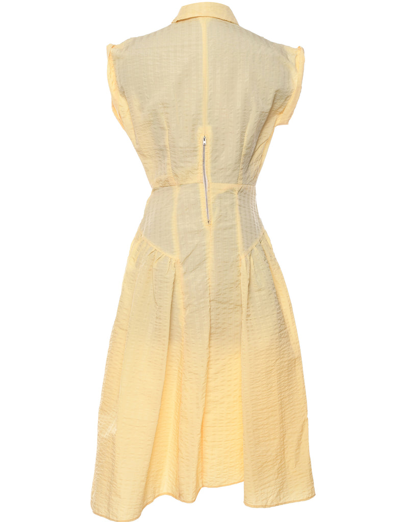 Pale Yellow Vintage Ruched Sleeveless Dress - XS