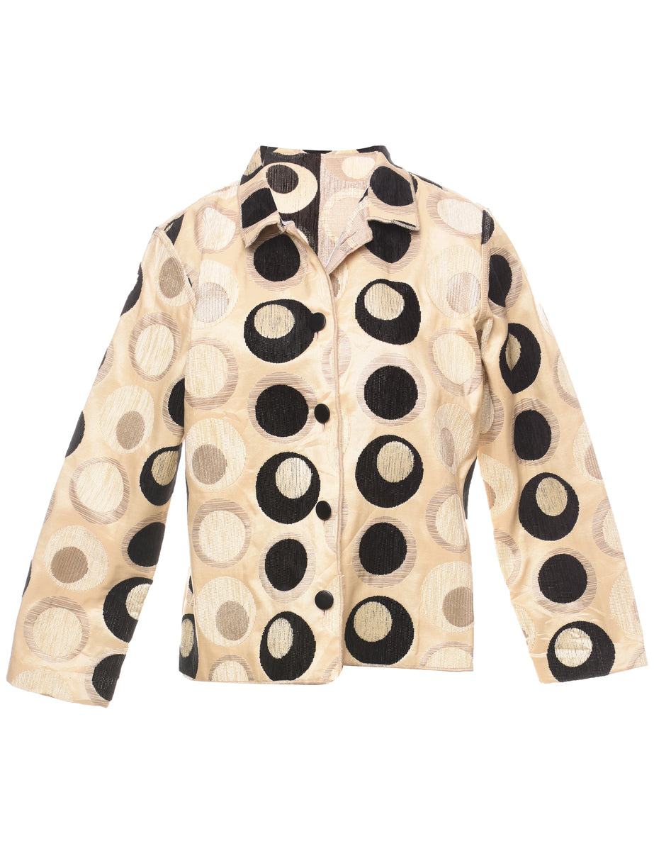 Women's Patterned 1970s Style Black & OffWhite Tapestry Jacket Neutral