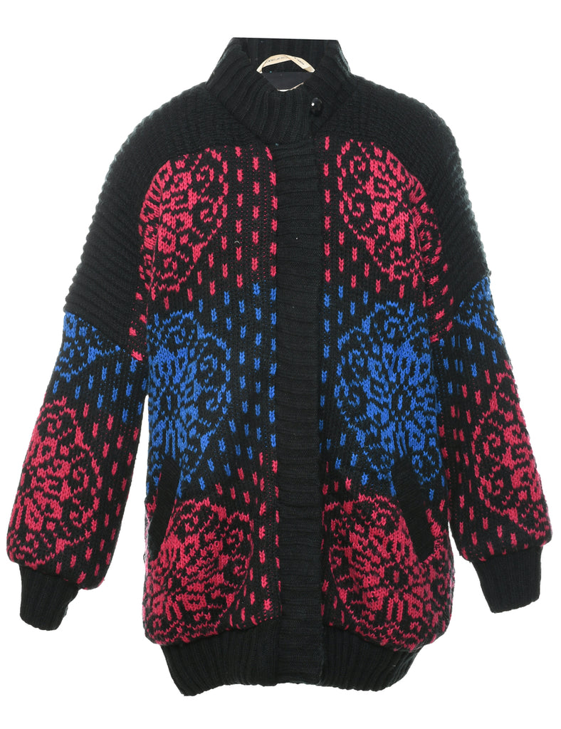 Patterned Black Cardigan - M