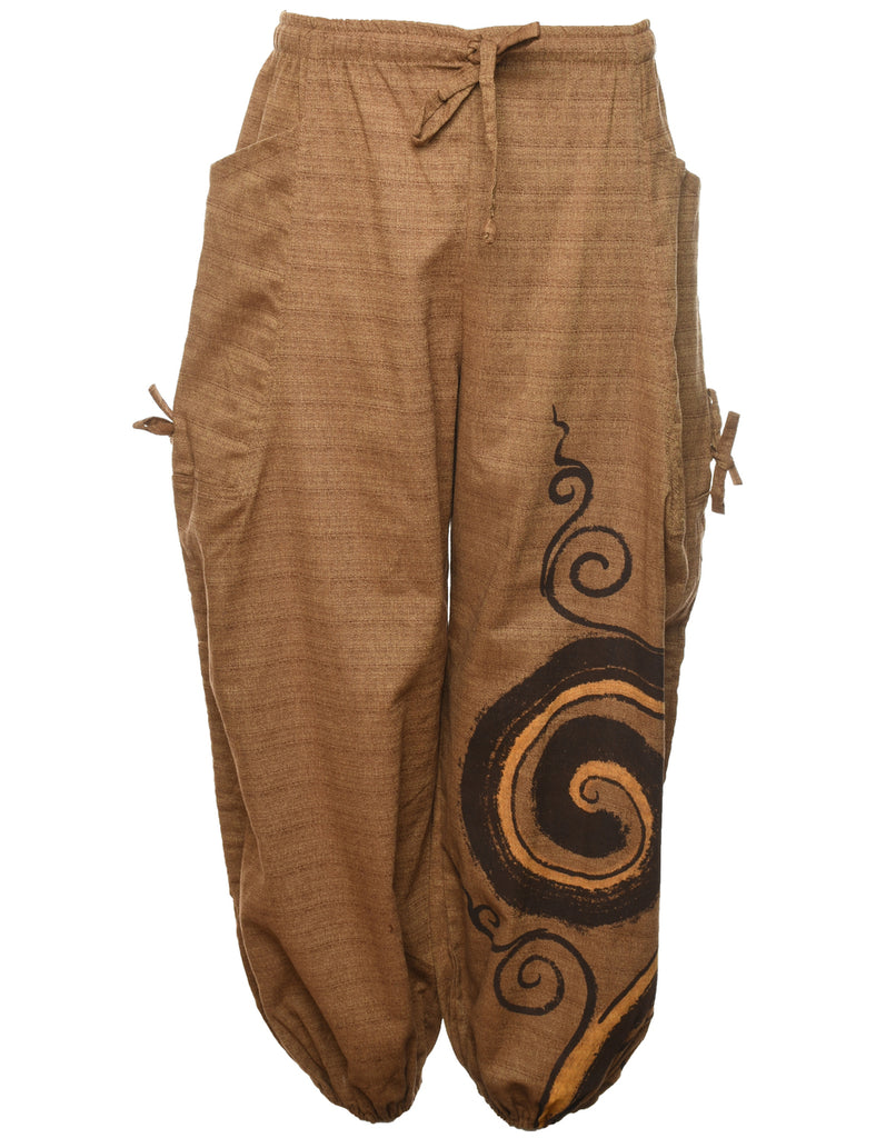 Patterned Brown Tapestry Trousers - W29 L28