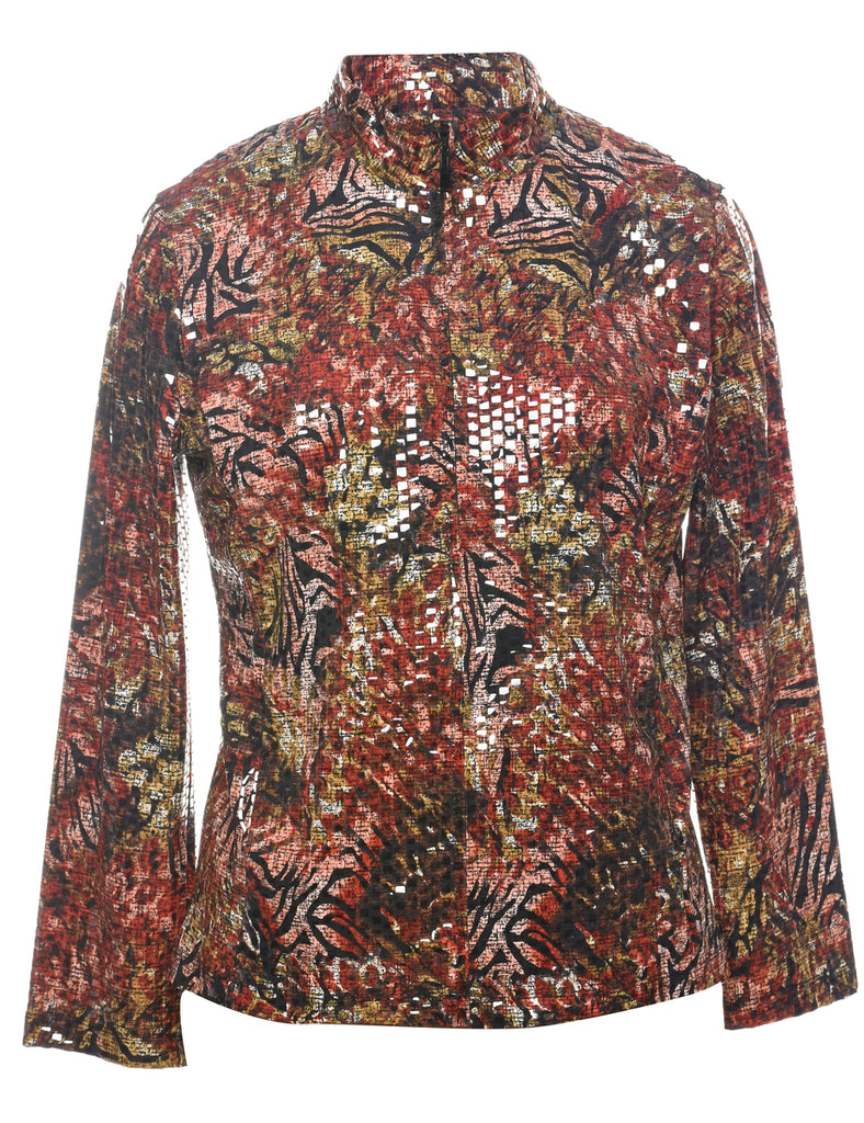Patterned Multi-Colour Sparkly Zip-Front Jacket - M