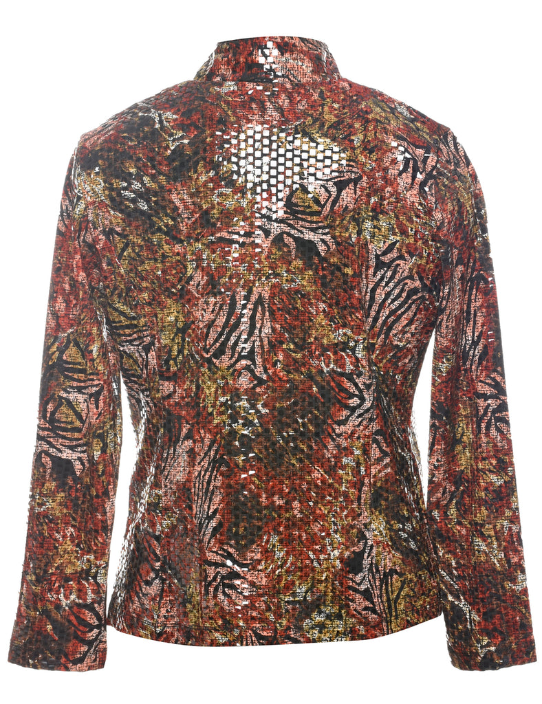 Patterned Multi-Colour Sparkly Zip-Front Jacket - M