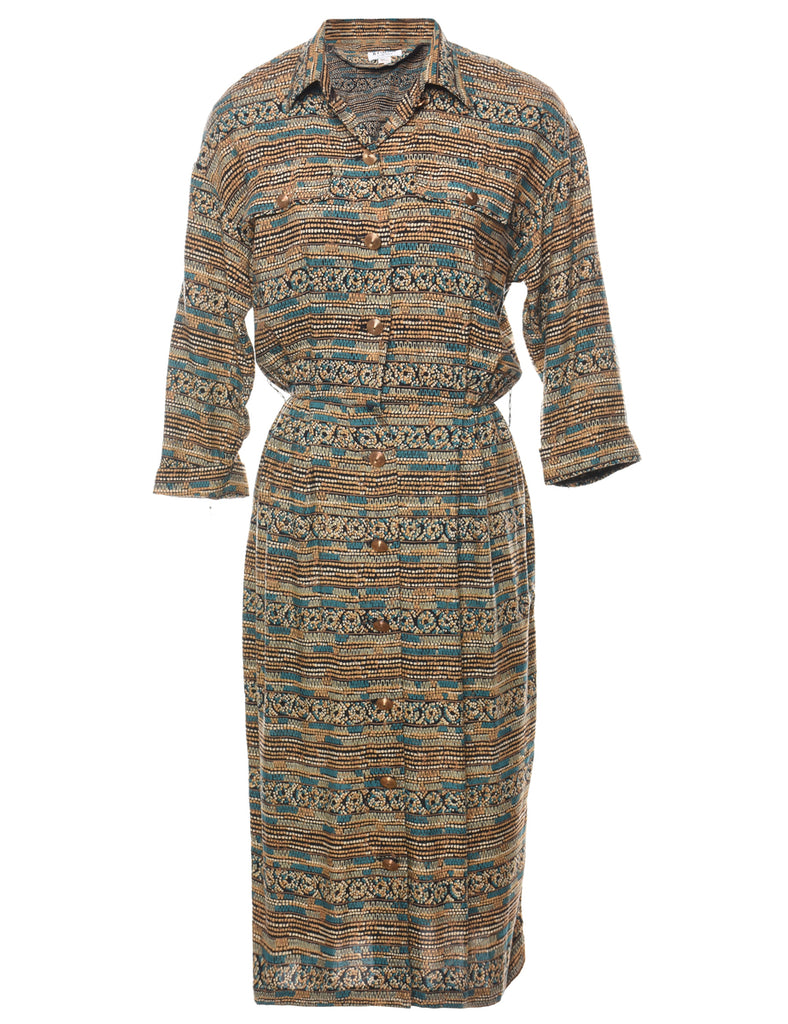 Patterned Shirt Dress - M