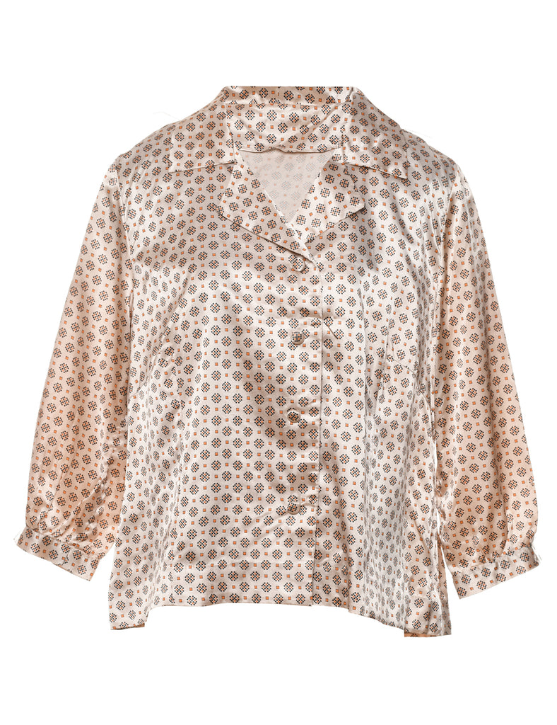 Peach & Orange Silky Patterned Blouse - XL