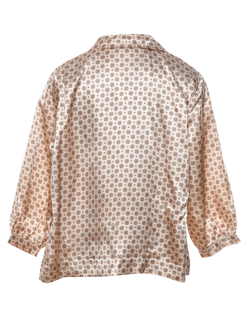 Peach & Orange Silky Patterned Blouse - XL