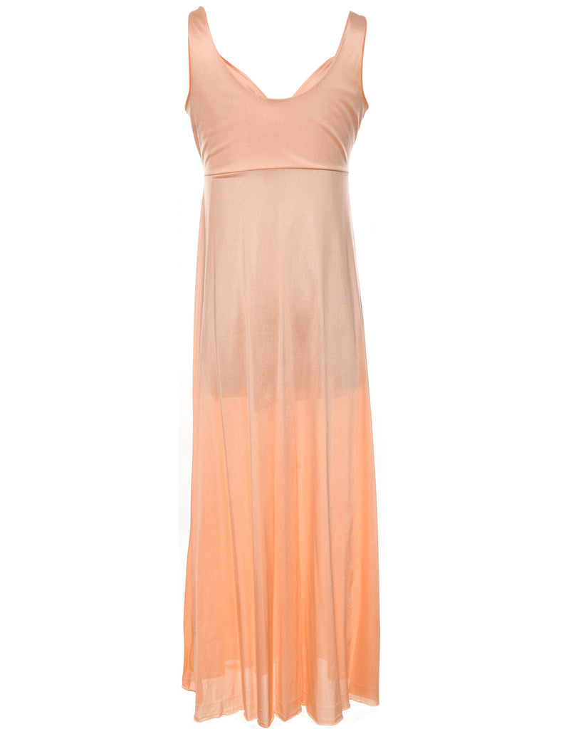 Peach Strappy Ruched Slip Dress - L