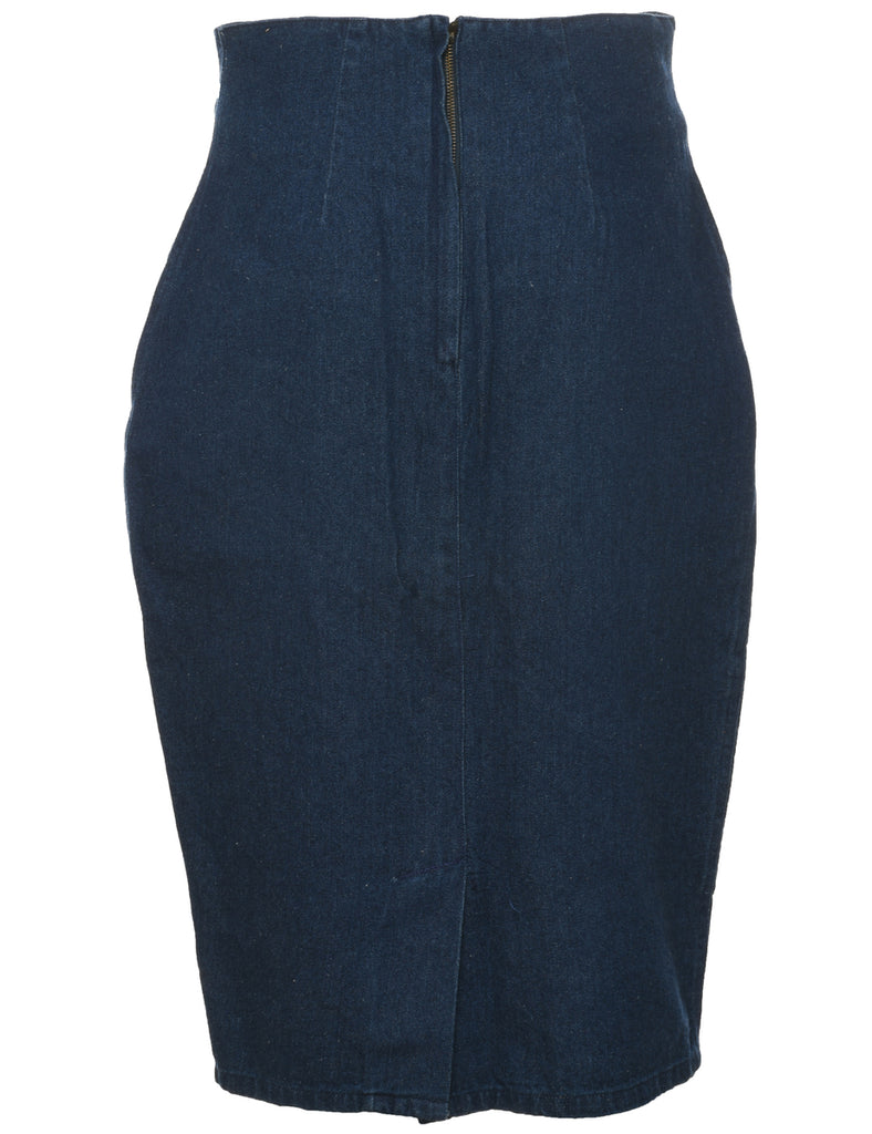 Pencil Shape Embroiderd Denim Skirt - L