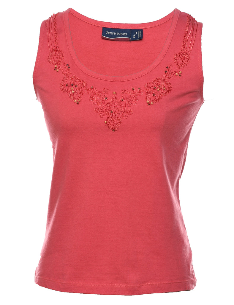 Pink Beaded & Embroidered Party Top - XS