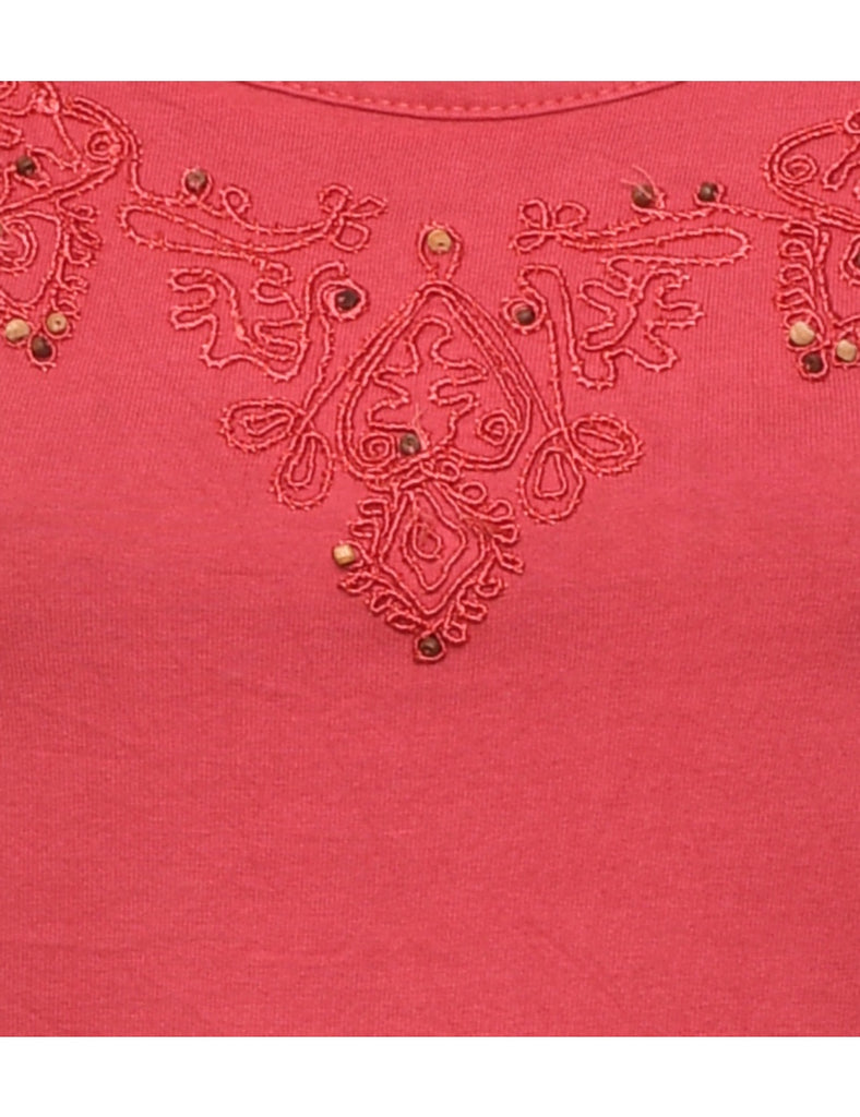 Pink Beaded & Embroidered Party Top - XS