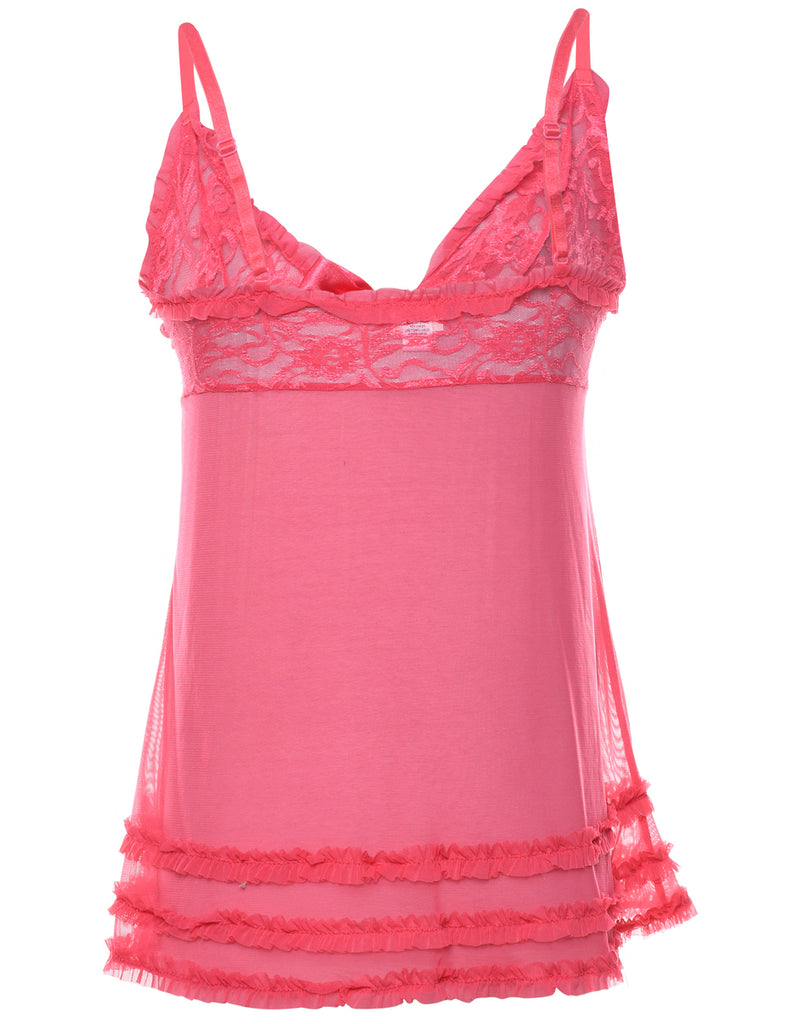 Pink Classic Vintage Fredricks Of Hollywood Lace Trim Babydoll - M