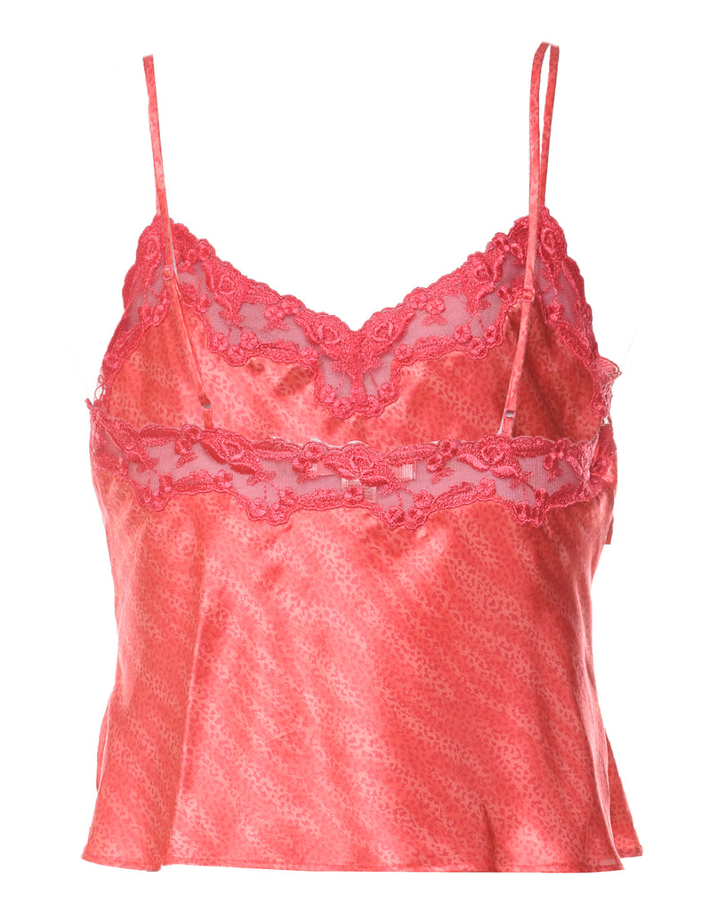 Pink Lace Trim Strappy Leopard Print Camisole - S