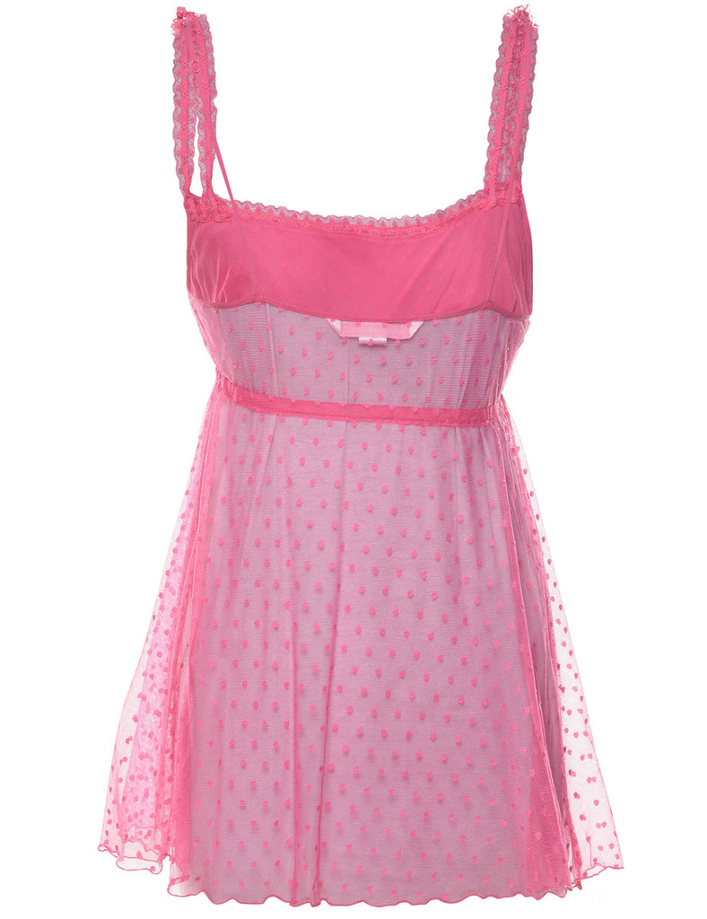 Pink Sheer Polka Dot Print Babydoll - M