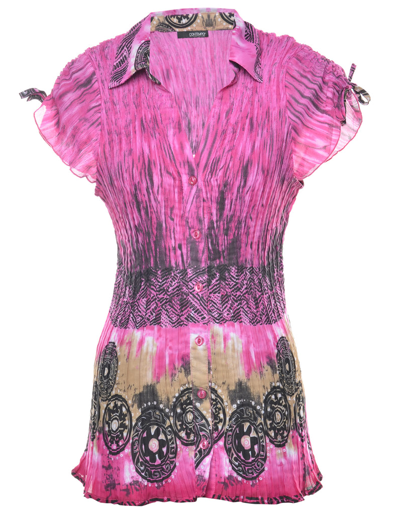 Pink Smocked Blouse - M