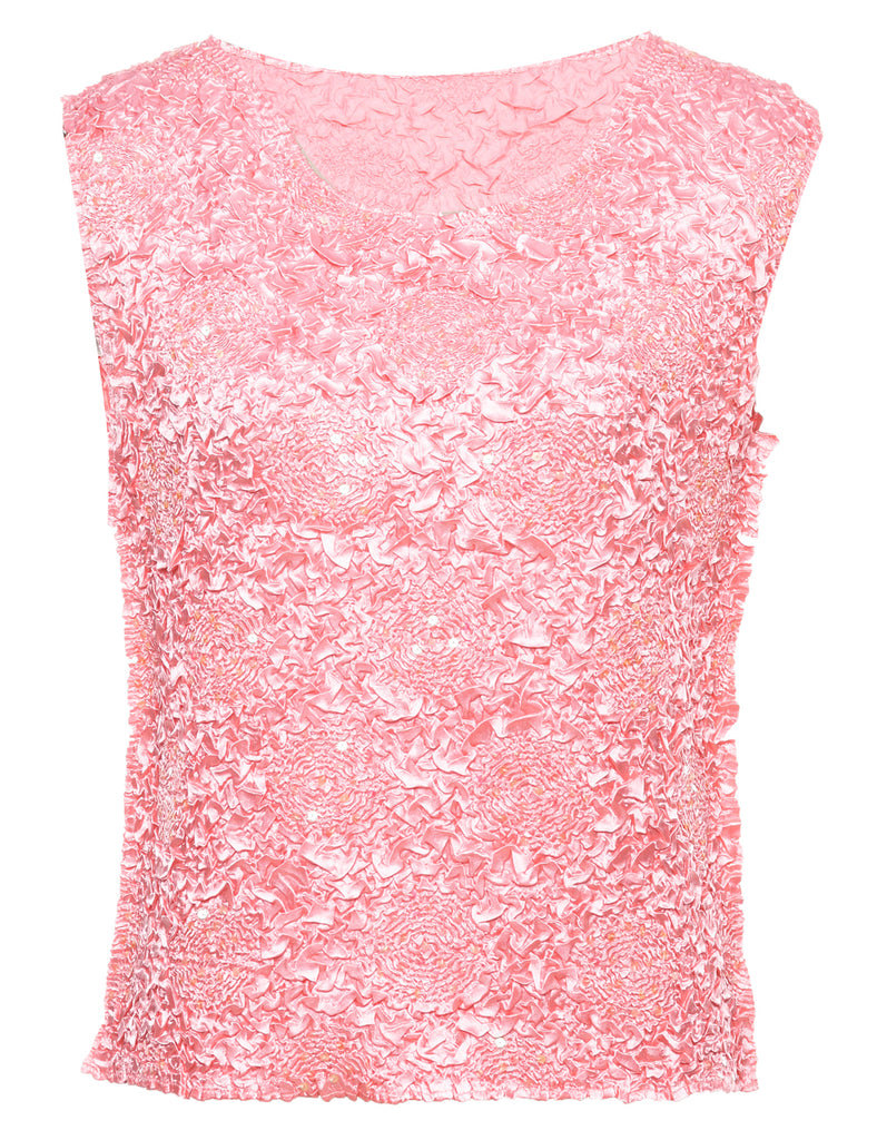 Pink Smocked Y2K Sequined Party Top - M