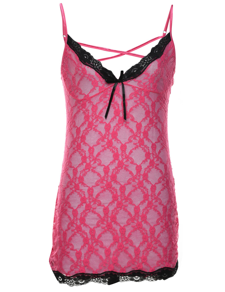 Pink Y2K Sheer Lace Cami Top - M