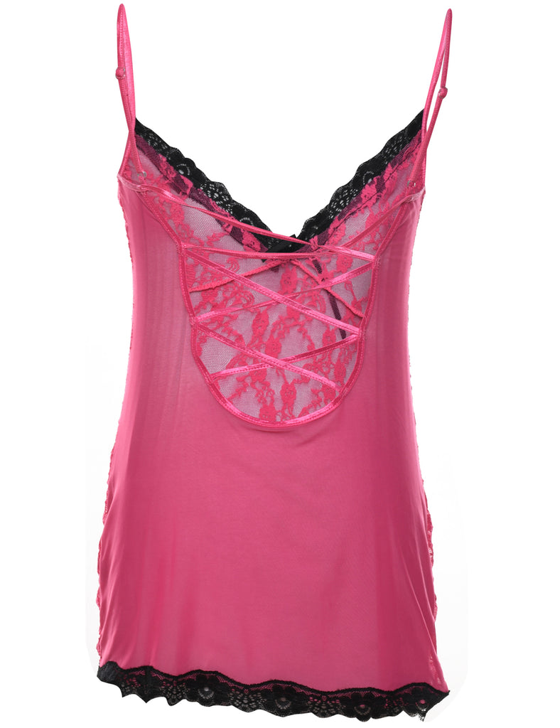 Pink Y2K Sheer Lace Cami Top - M