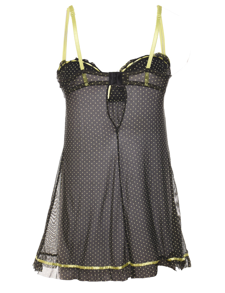 Polka Dot Design Black & Lime Green Sheer Babydoll - XS